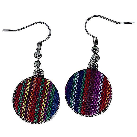 Woven Rainbow Striped Fabric Charm Dangly Earrings NEW - Picture 1 of 6